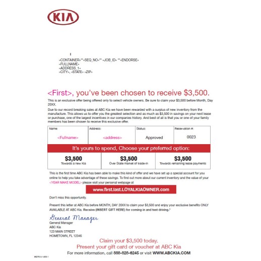 8 5x11 Buyback Kia Automotive Direct Mail
